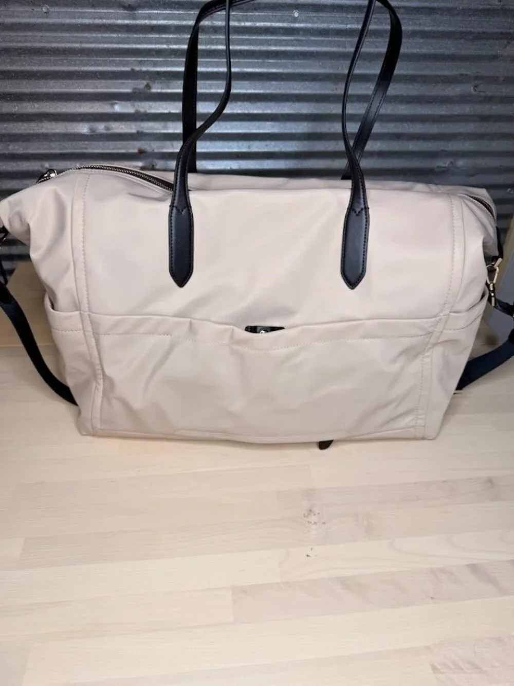 Kate Spade Chelsea Nylon Large Tote / Travel Bag - Neutral Beige / Black Trim